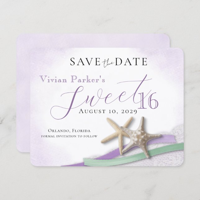 Starfish Lace Sweet 16 Save the Date (Fram/baksida)