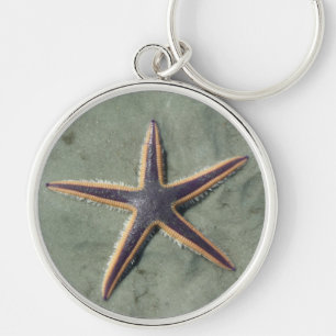 Starfish Lila sea star på strand Rund Silverfärgad Nyckelring
