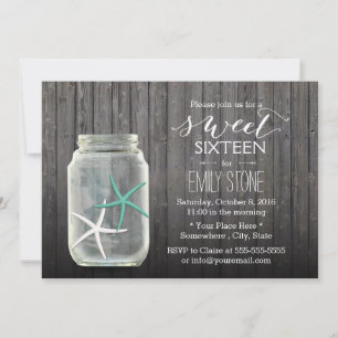 Starfish & Mason Burk Wood Background Sweet 16 Inbjudningar