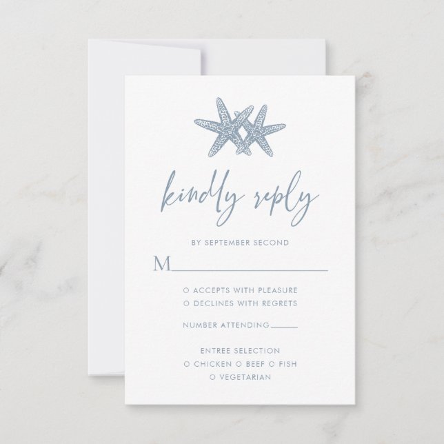 Starfish Modern Dusty Blue Beach Wedand OSA Kort (Framsida)