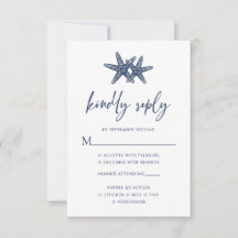 Starfish Modern Navy Blue Beach Wedand