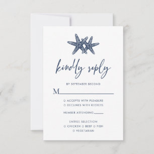 Starfish Modern Navy Blue Beach Wedand OSA Kort
