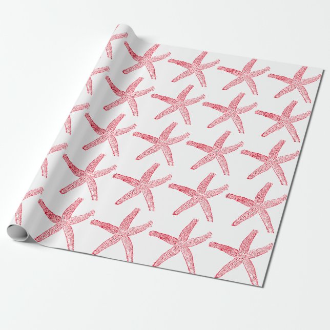 Starfish Mönster Beach Coastal Red White jul Presentpapper (Utrullad)