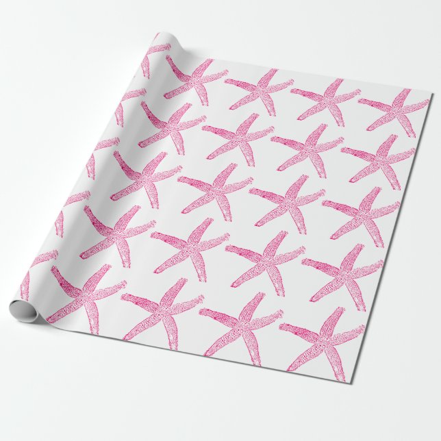 Starfish Mönster Beach Coastal Shock rosa White Presentpapper (Utrullad)