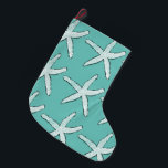 Starfish Mönster Beach Coastal Teal Blue jul Stor Julstrumpa<br><div class="desc">Designad med stjärnfisk mönster i tårblått. Du kan ändra bakgrunden till färg som du vill.</div>
