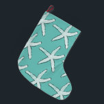 Starfish Mönster Beach Coastal Teal Blue jul Stor Julstrumpa<br><div class="desc">Designad med stjärnfisk mönster i tårblått. Du kan ändra bakgrunden till färg som du vill.</div>