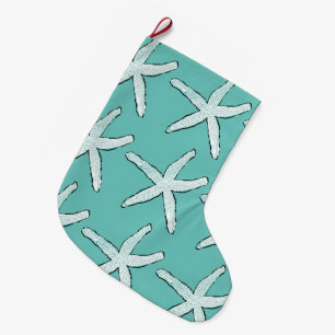 Starfish Mönster Beach Coastal Teal Blue jul Stor Julstrumpa