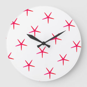Starfish Mönster Beach Rosa Red White Cute Gift Stor Klocka