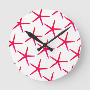 Starfish Mönster Beach Rosa Red White Cute Girly Rund Klocka