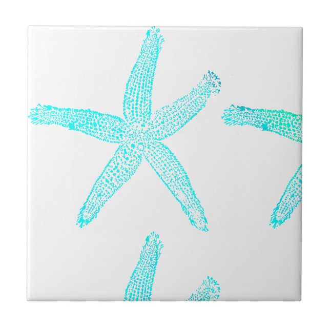 Starfish Mönster Beach Teal Blue White Nautical Kakelplatta (Framsidan)
