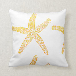Starfish Mönster Beach Theme Golden Gult White Kudde