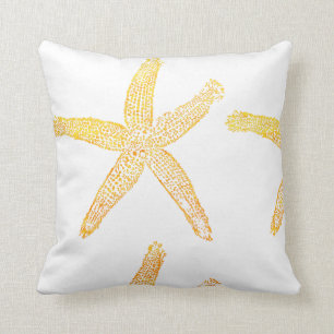 Starfish Mönster Beach Theme Golden Gult White Kudde