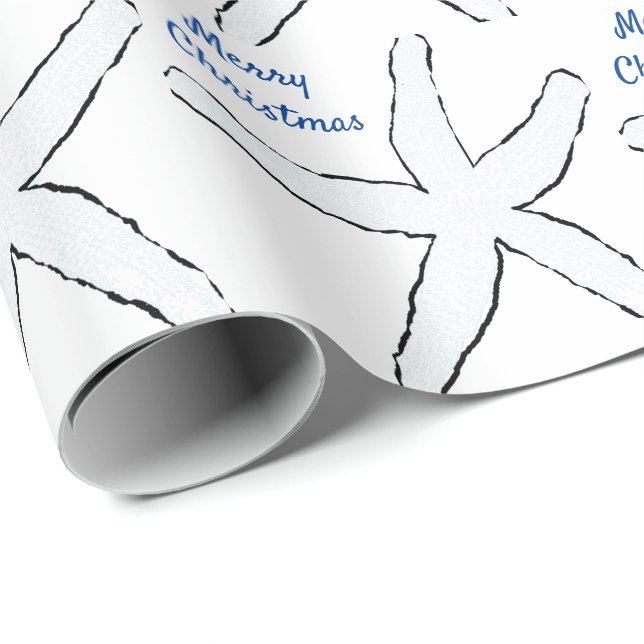 Starfish Mönster Blue White Beach God jul Presentpapper (Rullad Hörn)