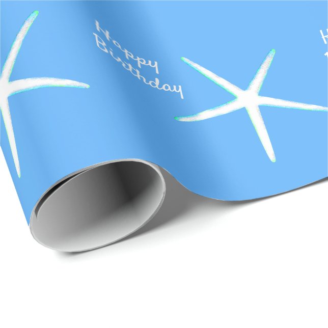 Starfish Mönster Grattis på födelsedagen Nautical  Presentpapper (Rullad Hörn)