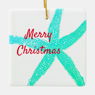 Starfish Mönster Grönt Blue Red God jul Julgransprydnad Keramik