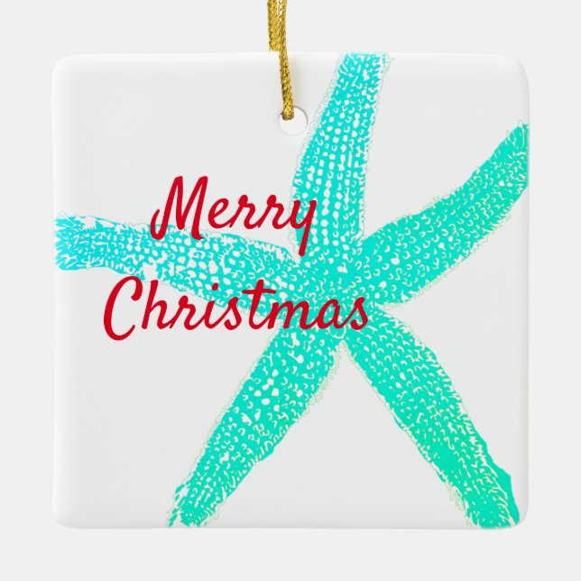 Starfish Mönster Grönt Blue Red God jul Julgransprydnad Keramik (Framsida)