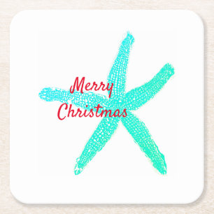 Starfish Mönster Grönt Blue Red God jul Underlägg Papper Kvadrat