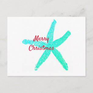 Starfish Mönster Grönt Blue Red God jul Vykort