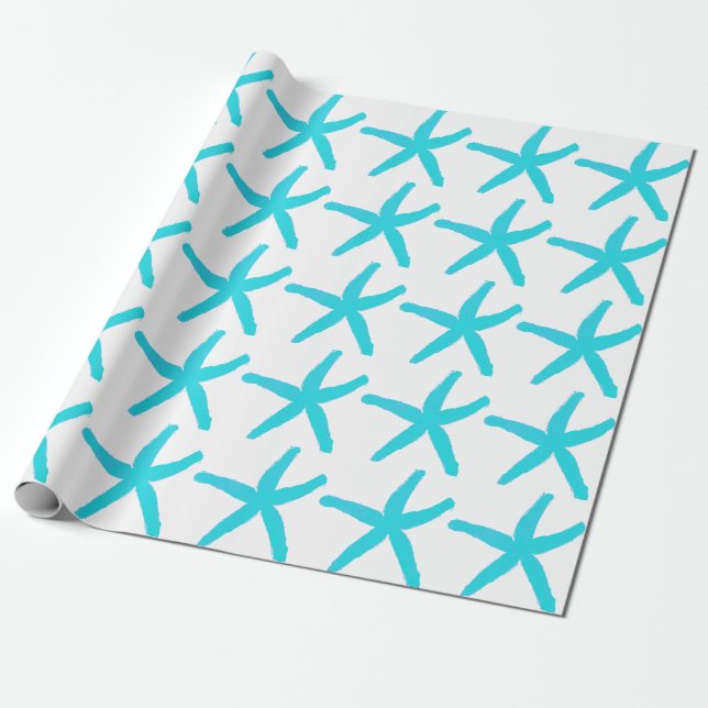 Starfish Mönster Pastel Teal Blue White jul Presentpapper (Utrullad)