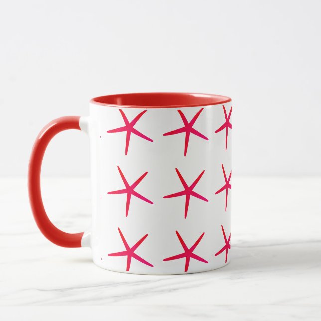 Starfish Mönster Rosa Red White Nautical Cute Mugg (Vänster)
