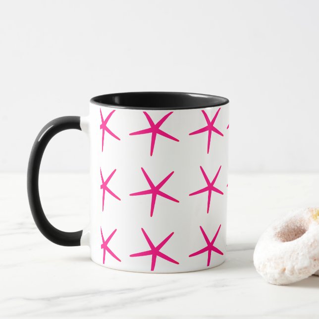 Starfish Mönster Rosa White Black Nautical Cute Mugg (Med munk)