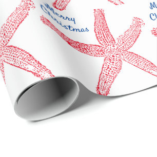 Starfish Mönster Rött vitt blått God jul Presentpapper