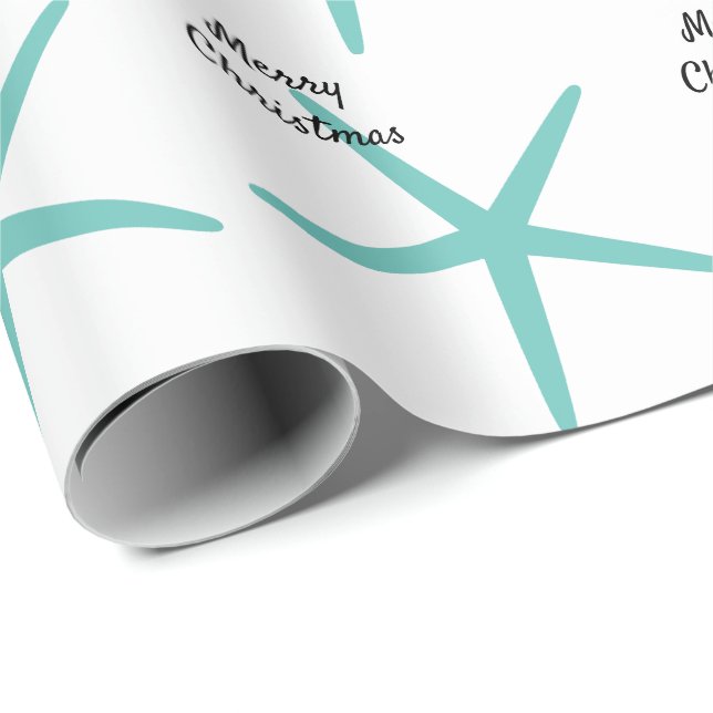 Starfish Mönster Teal Beach God jul White Presentpapper (Rullad Hörn)