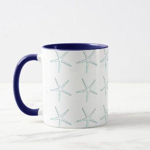 Starfish Mönster Teal Blue White Nautical Cute Mugg