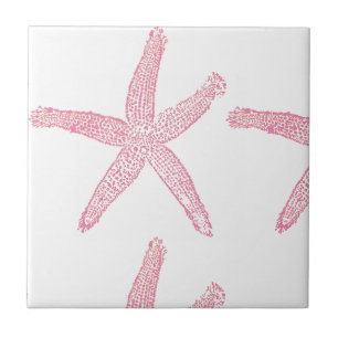 Starfish Nautical Beach Coral Rosa White Girly Kakelplatta