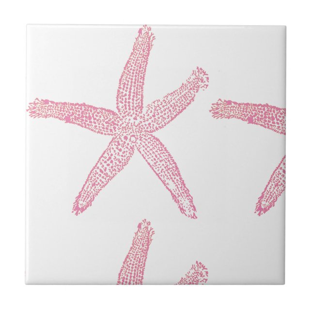 Starfish Nautical Beach Coral Rosa White Girly Kakelplatta (Framsidan)