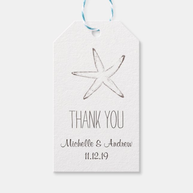Starfish Nautical Bröllop Tack Presentetikett (Framsidan)