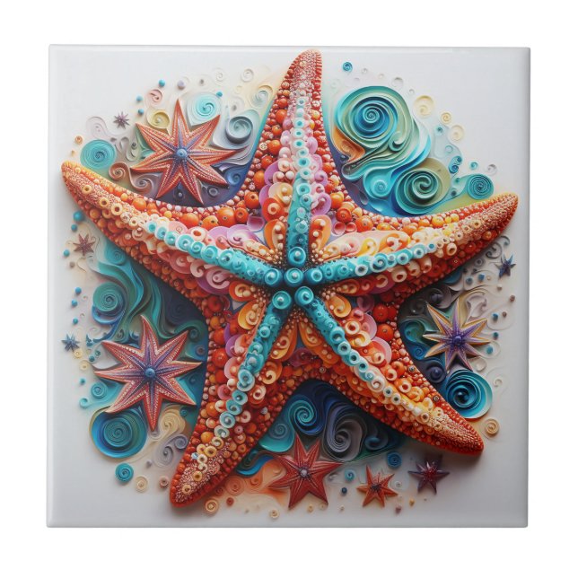Starfish Nautical Coastal Beach Kakelplatta (Framsidan)