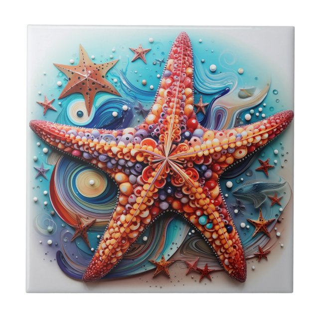 Starfish Nautical Coastal Beach Kakelplatta (Framsidan)