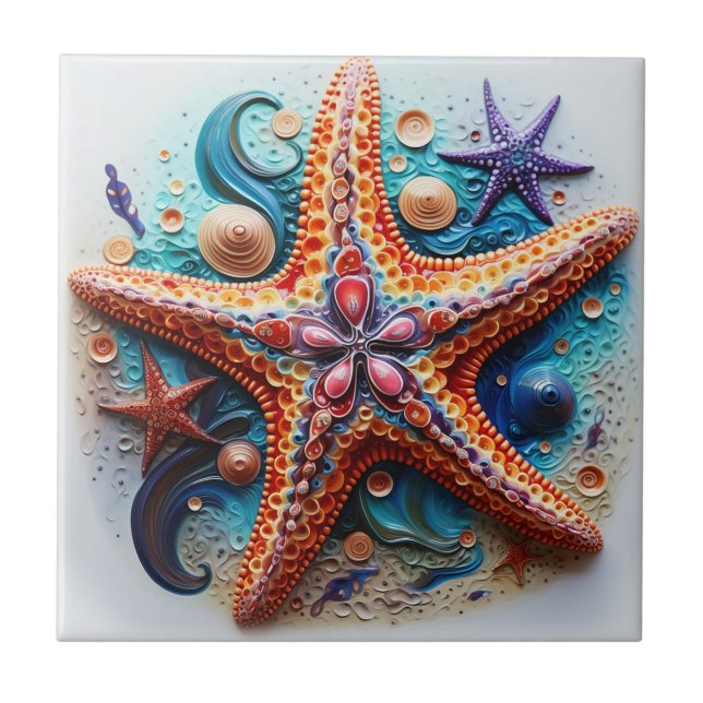 Starfish Nautical Coastal Beach Kakelplatta (Framsidan)