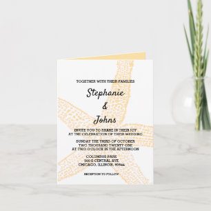Starfish Nautical Peach Gult Orange Coola Bröllop Inbjudan
