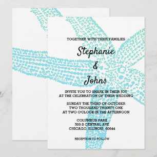 Starfish Nautical Teal Blue White Beach Wedand Inbjudningar