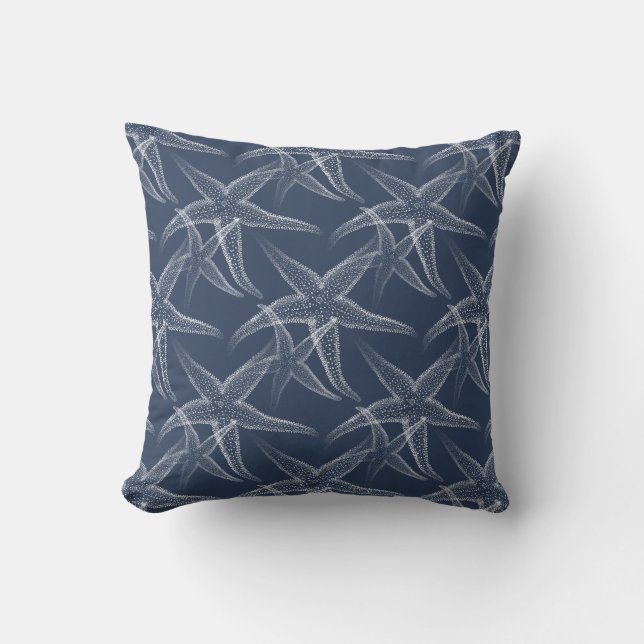 Starfish Navy Blue Beach Dekorativ kudde (Framsida)