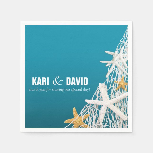 Starfish Netting Beach Cocktail Party | azurblått Pappersservett (Framsidan)