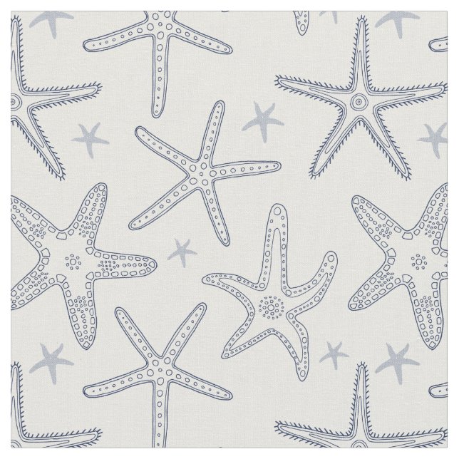 Starfish Ocean Sea Life Blue and White Mönster Tyg (Närbild)