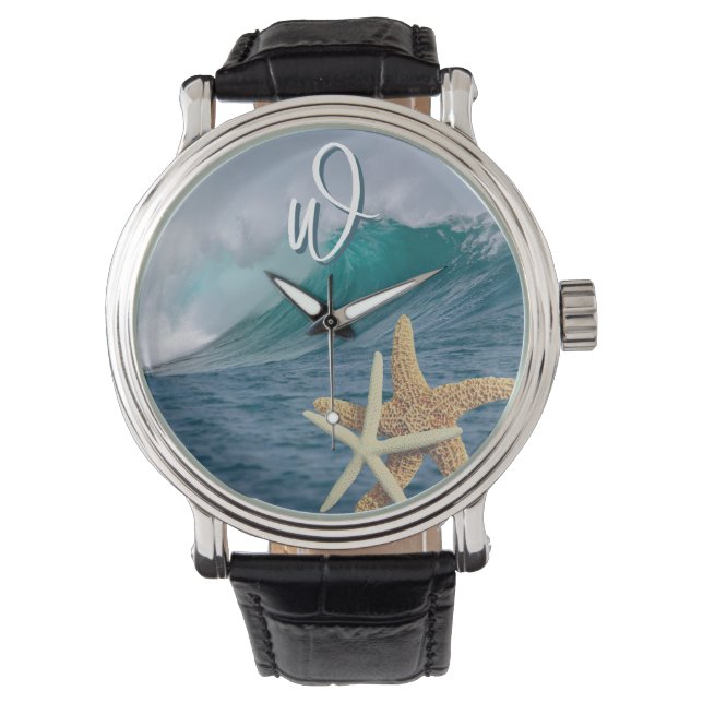 Starfish Ocean Wave Single Initial Wristwatch Armbandsur (Framsida)