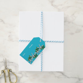 Starfish och Holly Aqua Blue jul Presentetikett