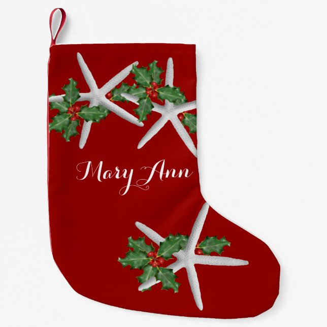 Starfish och Holly Tropical Jul Stocking Liten Julstrumpa (Framsidan)