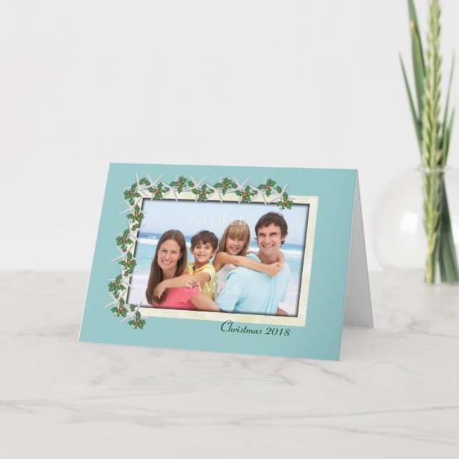 Starfish och Holly Tropical Photo jul Card Helgkort (Framsida)