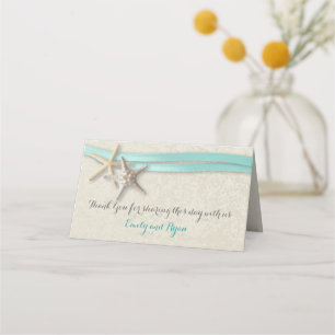 Starfish och Ribbon Aqua Beach Wedding Placeringskort
