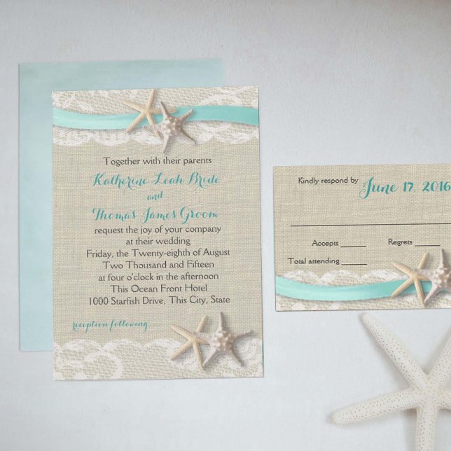 Starfish och Ribbon Beach Aqua Inbjudningar (Skapare uppladdad)