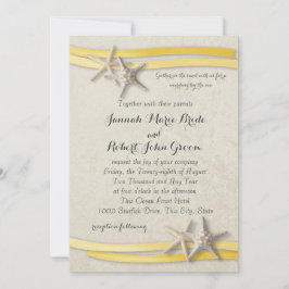 Starfish och Ribbon Gult Beach Wedding Inbjudningar