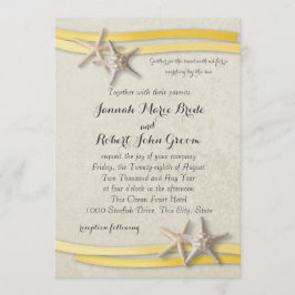 Starfish och Ribbon Gult Beach Wedding Inbjudningar