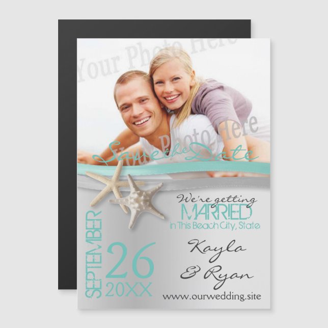 Starfish och Ribbon Save Date Magnetisk Inbjudningskort (Fram/baksida)