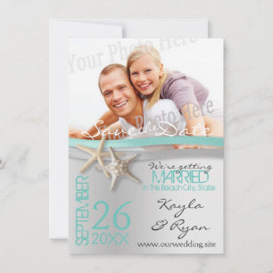 Starfish och Ribbon Save the Date with Photo Spara Datumet
