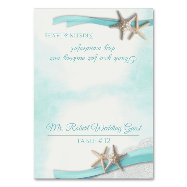 Starfish och Ribbon Ställe Bord Card Bordsnummer (Framsidan)